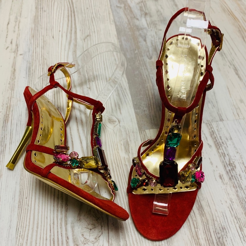 NEW BCBGeneration Lisa Red Suede Jeweled Sandal 7